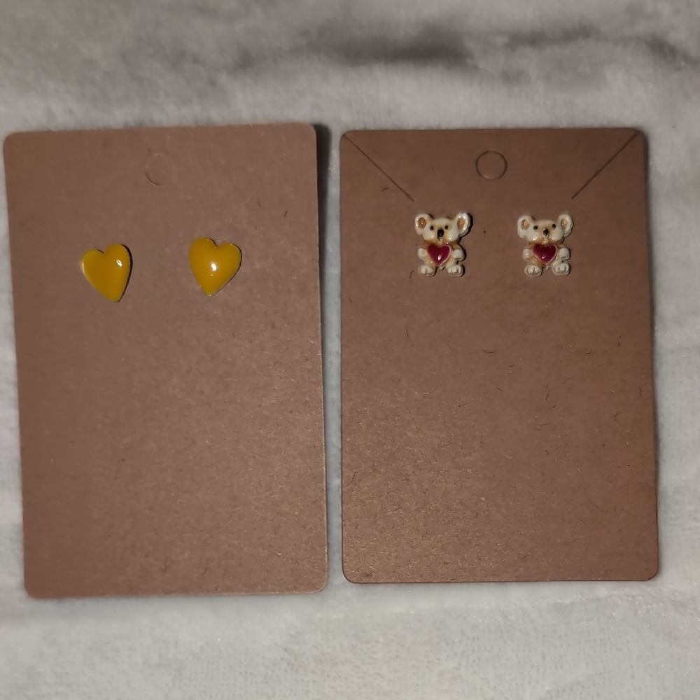 Yellow Heart and Bear Stud Earrings